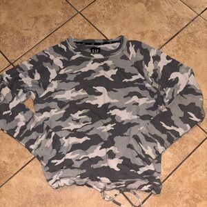 GAP Gray and White Camouflage Crewneck